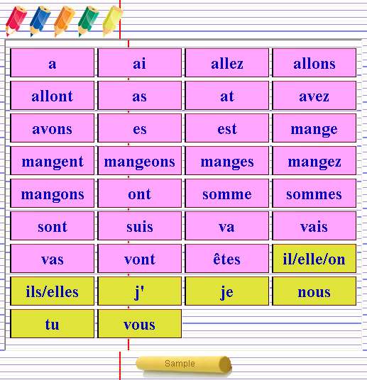 Prvisualisation à 50% de la planche de jeu La conjugaison